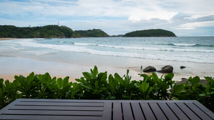 Relaxing beach view tropical coast scenic landscape peaceful environment wide-angle perspective