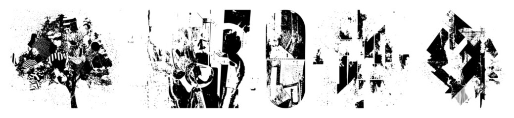 Vector Abstract vector shapes create a dynamic distressed typographic .