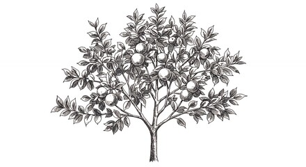 Vintage style drawing of a fruit tree