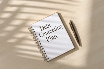 Debt & Loan Counseling Concept, A notebook displaying a debt counseling plan with written notes for financial guidance.