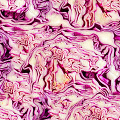 Obraz premium Seamless 4k photo texture of sliced red cabbage surface.
