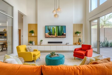 Bright, colorful living area with modern design