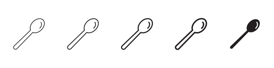 Spoon icons in black outline, solid and colored style