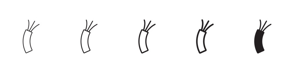 Electric cable icons in black outline, solid and colored style