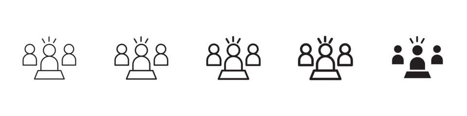 Leadership icons in black outline, solid and colored style