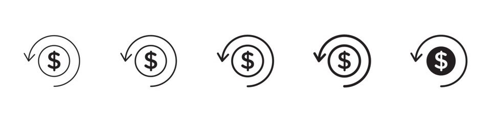 Refund icons in black outline, solid and colored style