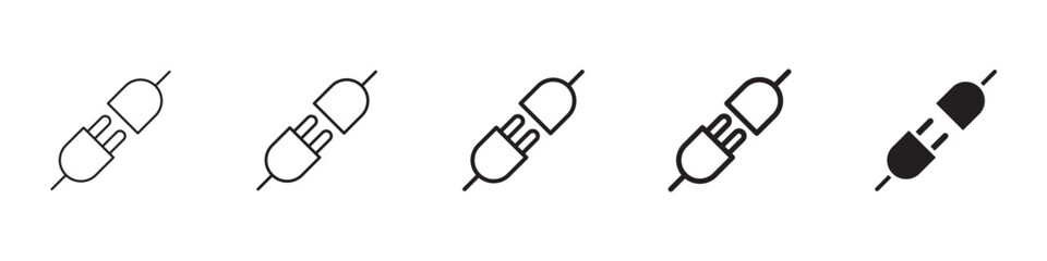 Plug connection icons in black outline, solid and colored style