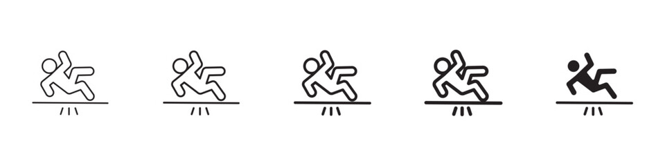 Accident icons in black outline, solid and colored style