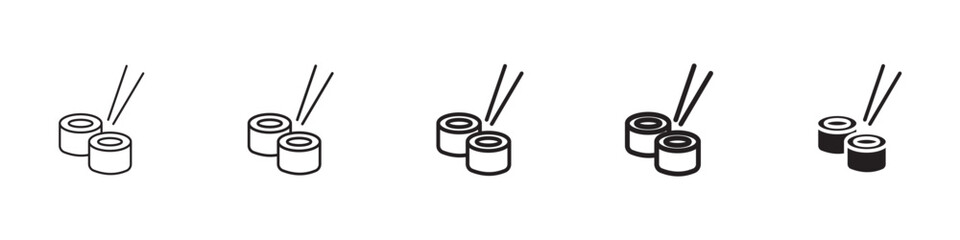Sushi icons in black outline, solid and colored style