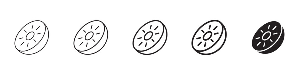 Kiwi icons in black outline, solid and colored style