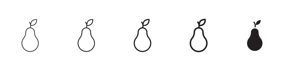 Pear icons in black outline, solid and colored style