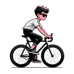 Obraz premium boy with black sunglasses rides a fixie bike