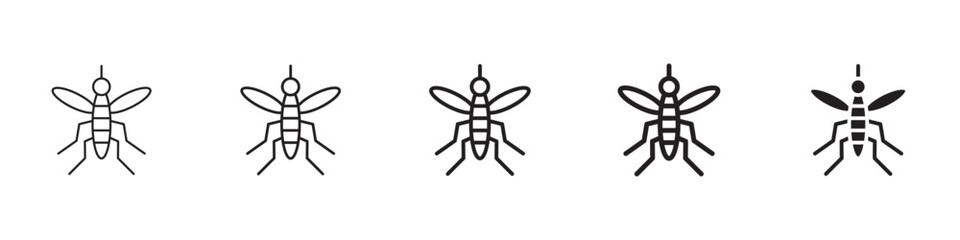Mosquito icons in black outline, solid and colored style