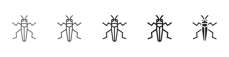 Locust icons in black outline, solid and colored style