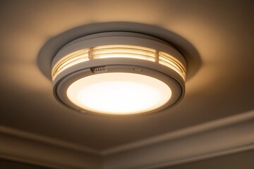 Modern ceiling light fixture illuminating a cozy indoor space in the evening setting