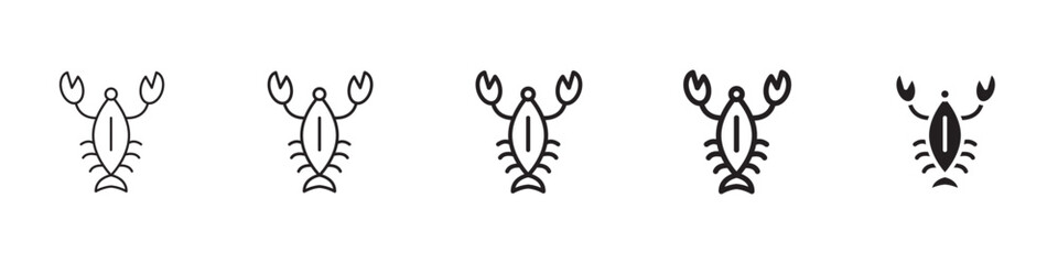 Lobster icons in black outline, solid and colored style