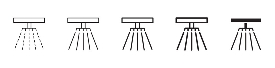 Sprinkler icons in black outline, solid and colored style