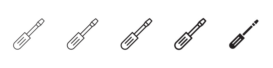 Screwdriver icons in black outline, solid and colored style