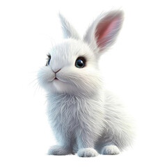 Obraz premium Cuddly Bunny Portrait: A charming and adorable bunny with fluffy white fur, captivating dark eyes, and long ears, radiating innocence and joy, presented against a clean backdrop.