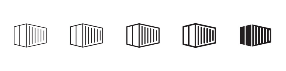 Shipping Container icons in black outline, solid and colored style