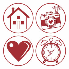 Home sweet home camera heart alarm clock icons