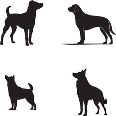 Black Dog Silhouettes Set Isolated on White Background Vector Art.
