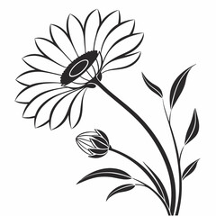 Elegant black and white flower design with bud