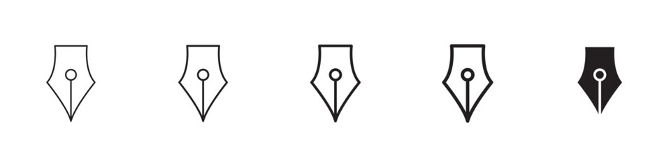 Pen nib icons in black outline, solid and colored style