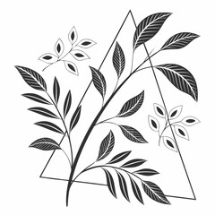 Elegant black and white botanical leaf illustration