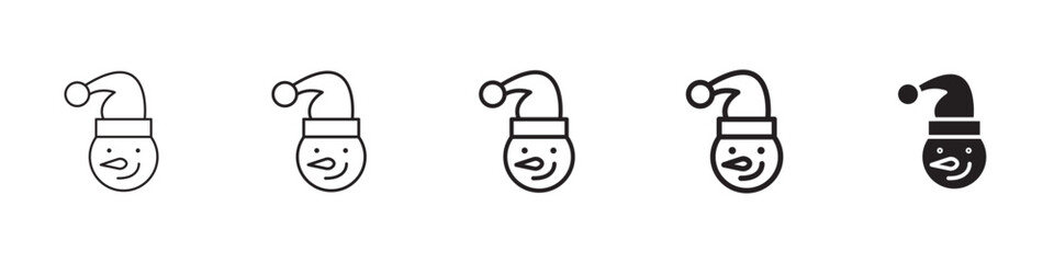 Snowman head icons in black outline, solid and colored style
