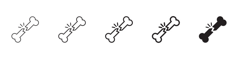 Bone break icons in black outline, solid and colored style