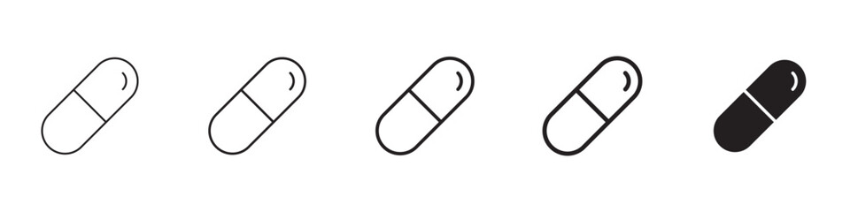 Capsules icons in black outline, solid and colored style