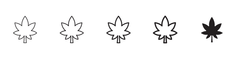 Cannabis icons in black outline, solid and colored style