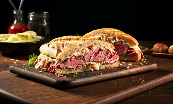 Classic corned beef sandwich, perfectly stacked and delicious.