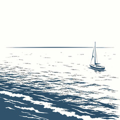 Sailboat on calm ocean waters, clean cutout image