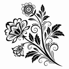Elegant black and white floral design element