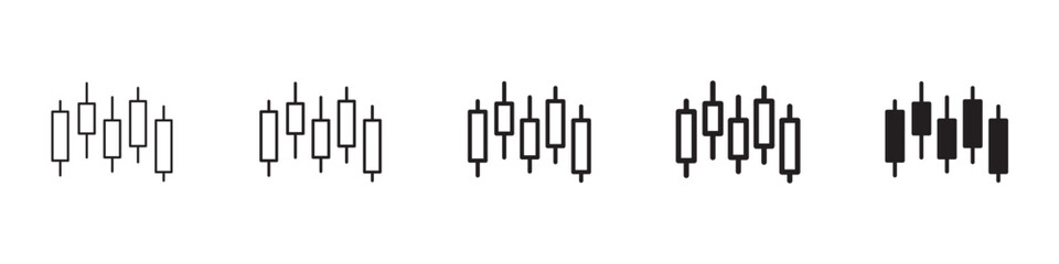 Chart candlestick icons in black outline, solid and colored style