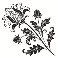 Elegant black floral design element, isolated cutout
