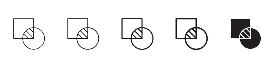 Object intersect icons in black outline, solid and colored style