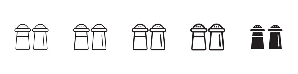 Salt pepper icons in black outline, solid and colored style
