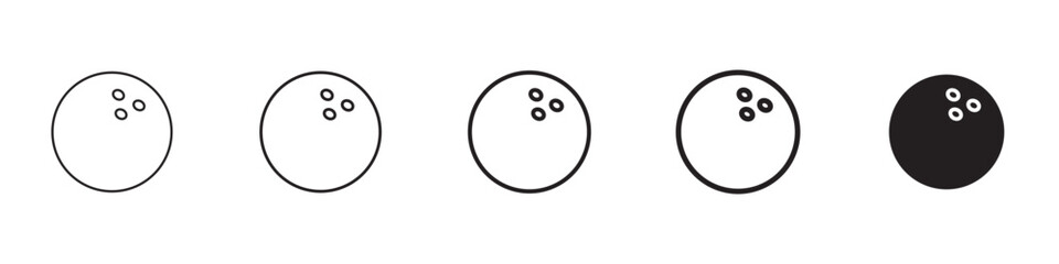 Bowling ball icons in black outline, solid and colored style