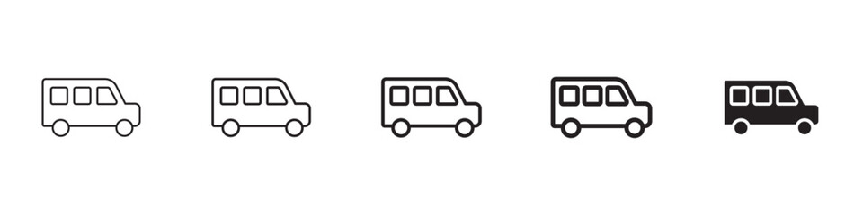 Van icons in black outline, solid and colored style
