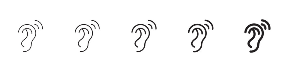 Assistive listening systems icons in black outline, solid and colored style