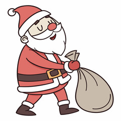 Jolly santa claus carrying a big gift sack