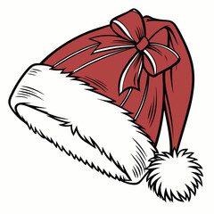 Festive red santa hat with white bow isolated on white