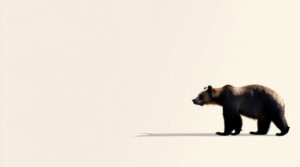 Naklejka premium realistic bear walking gracefully across minimalist background, showcasing its majestic form and natural beauty