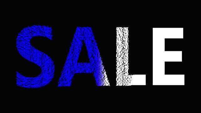 cool fusion lighting SALE text animation in the black background. blue color SALE text  according  glass taking burst on black background. 4k video