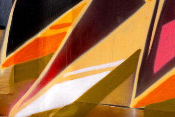 Texture with geometric color fields in orange, white, olive, and pink – modern wall design with depth effect