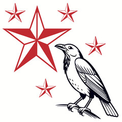 Raven bird with nautical stars graphic design