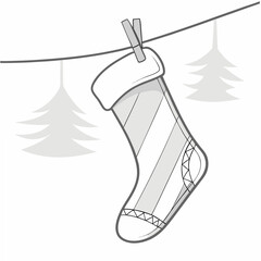 Christmas stocking hanging on clothesline with transparent background